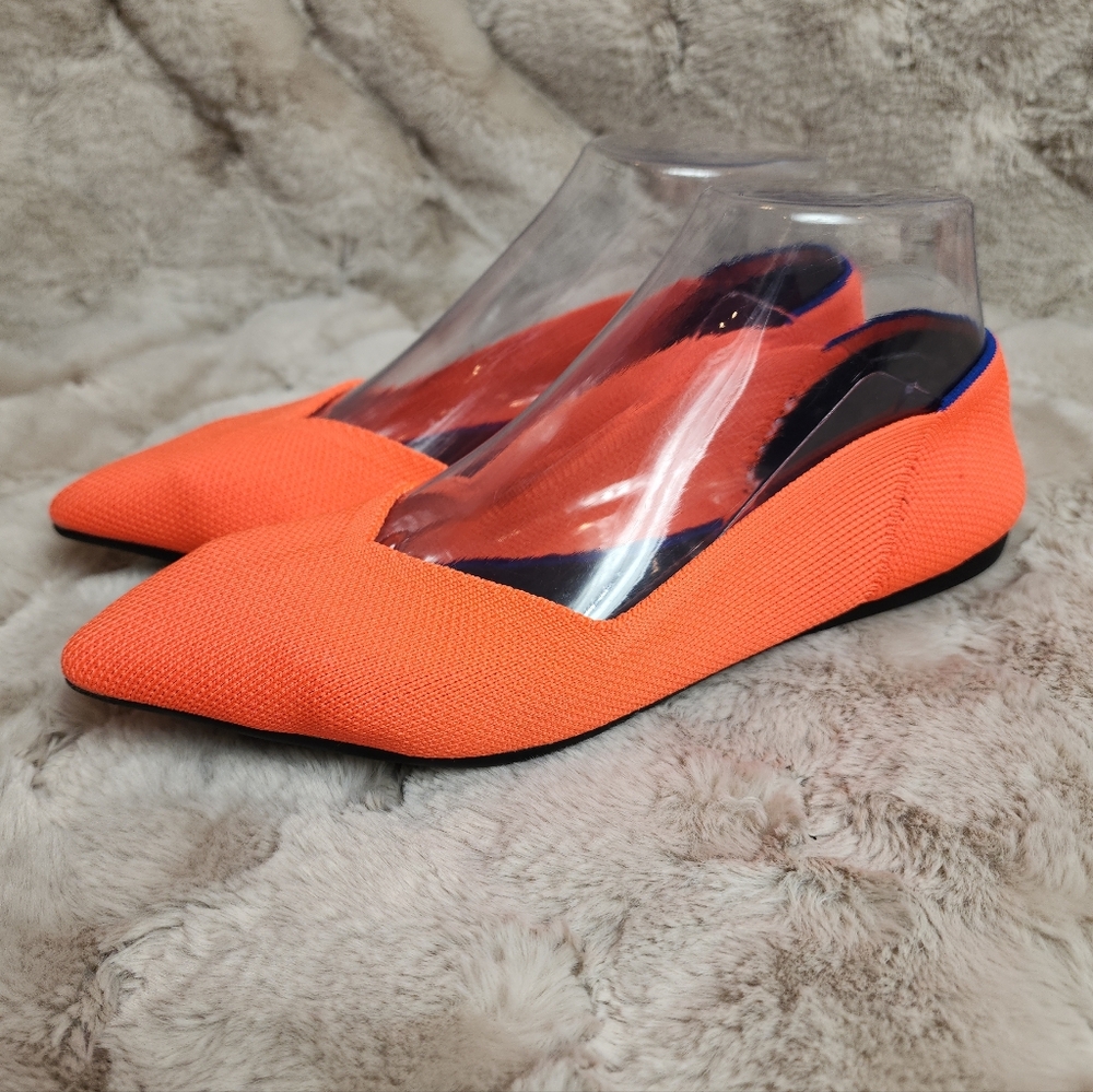 Rothy's Neon Orange Pointed Toe Knit Flats Machine Washable Size 7